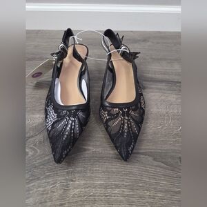 a new day Black Lace Pointed Toe Slingback Heels